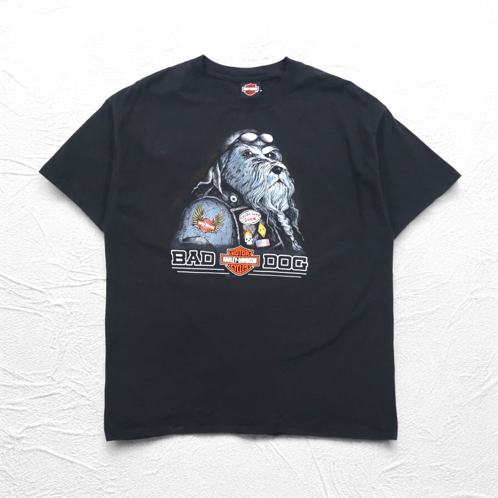 HARLEY DAVIDSON 両面プリント Tシャツ XL ブラック コットン BAD DOG