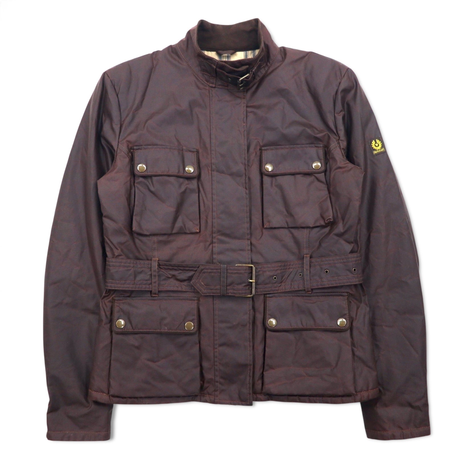 Belstaff GOLD Label Giacca da motociclista Roadmaster made in Italy, giacca cerata L marrone, poliestere, fodera a quadri, doppia cerniera