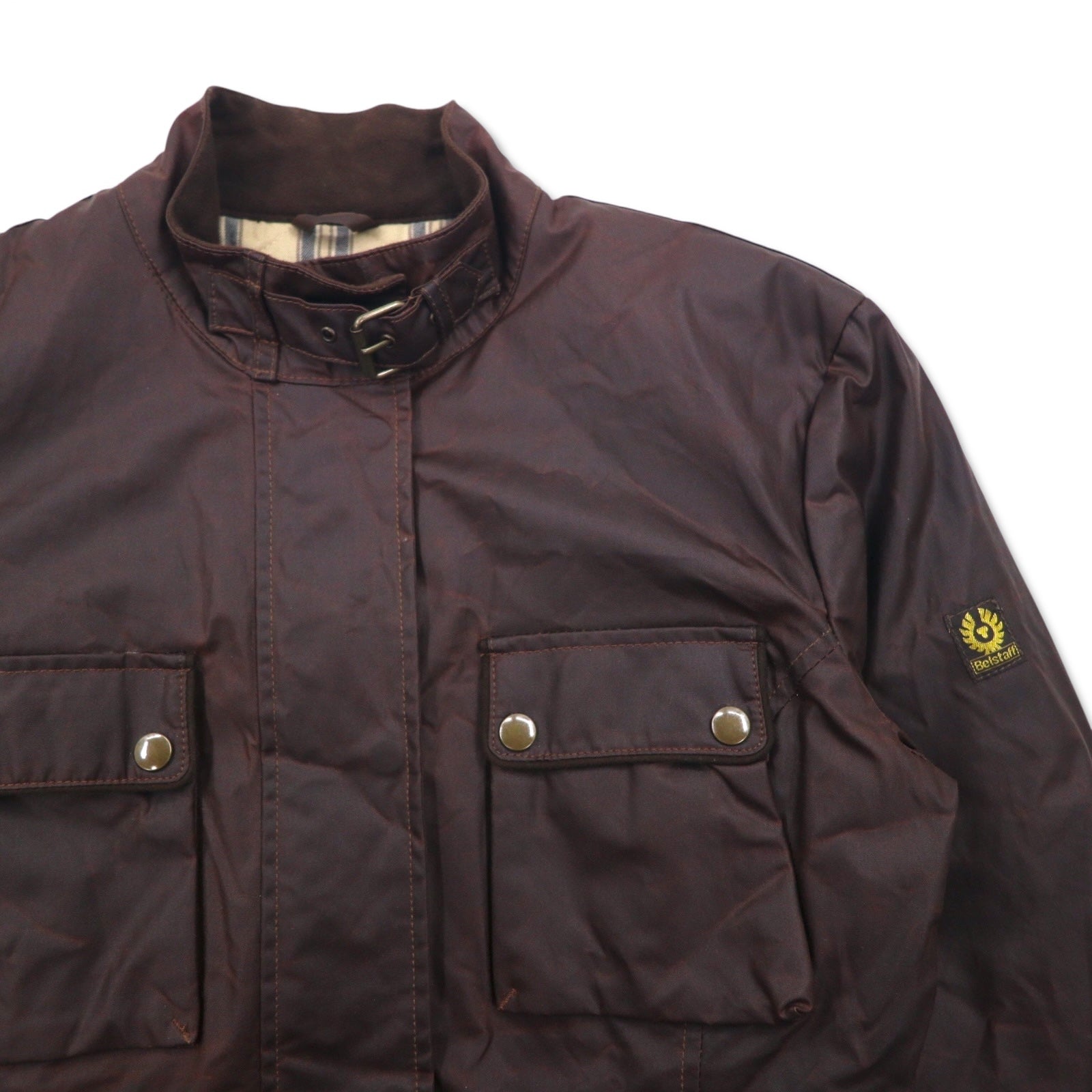 Belstaff GOLD Label Giacca da motociclista Roadmaster made in Italy, giacca cerata L marrone, poliestere, fodera a quadri, doppia cerniera