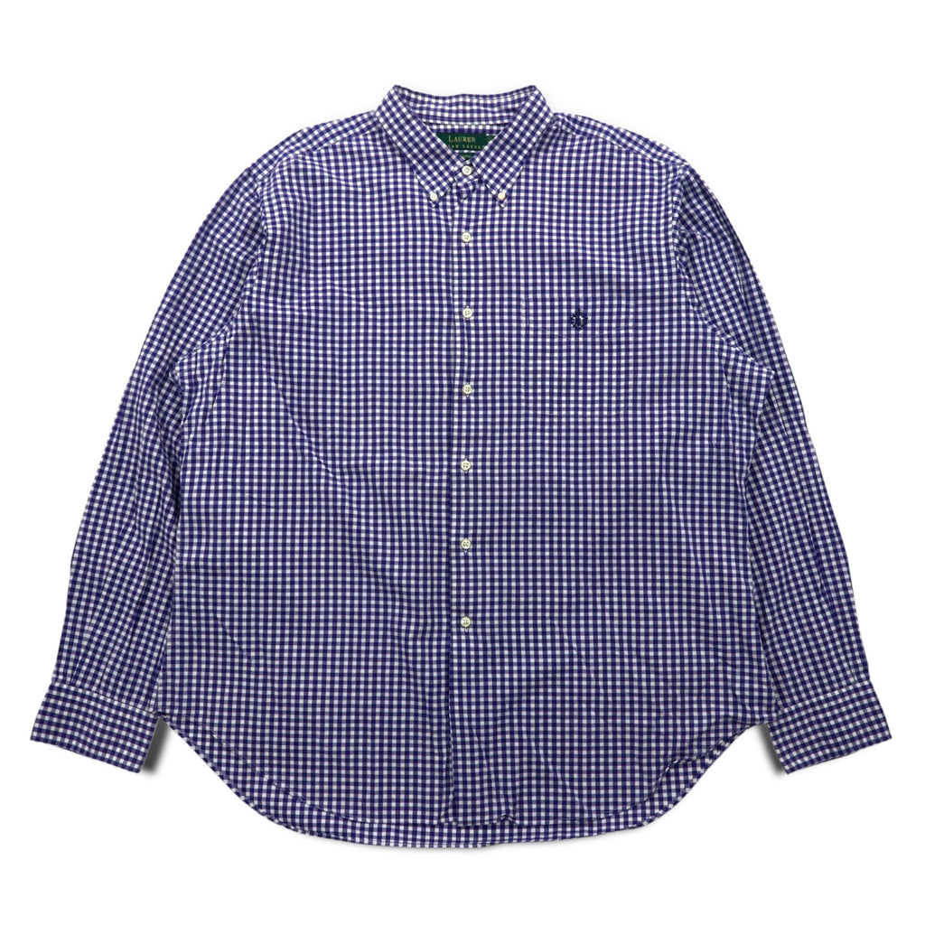 LAUREN RALPH LAUREN anni '90, camicia button-down a quadri vichy, XL, blu, taglia grande, Made in Sri Lanka.