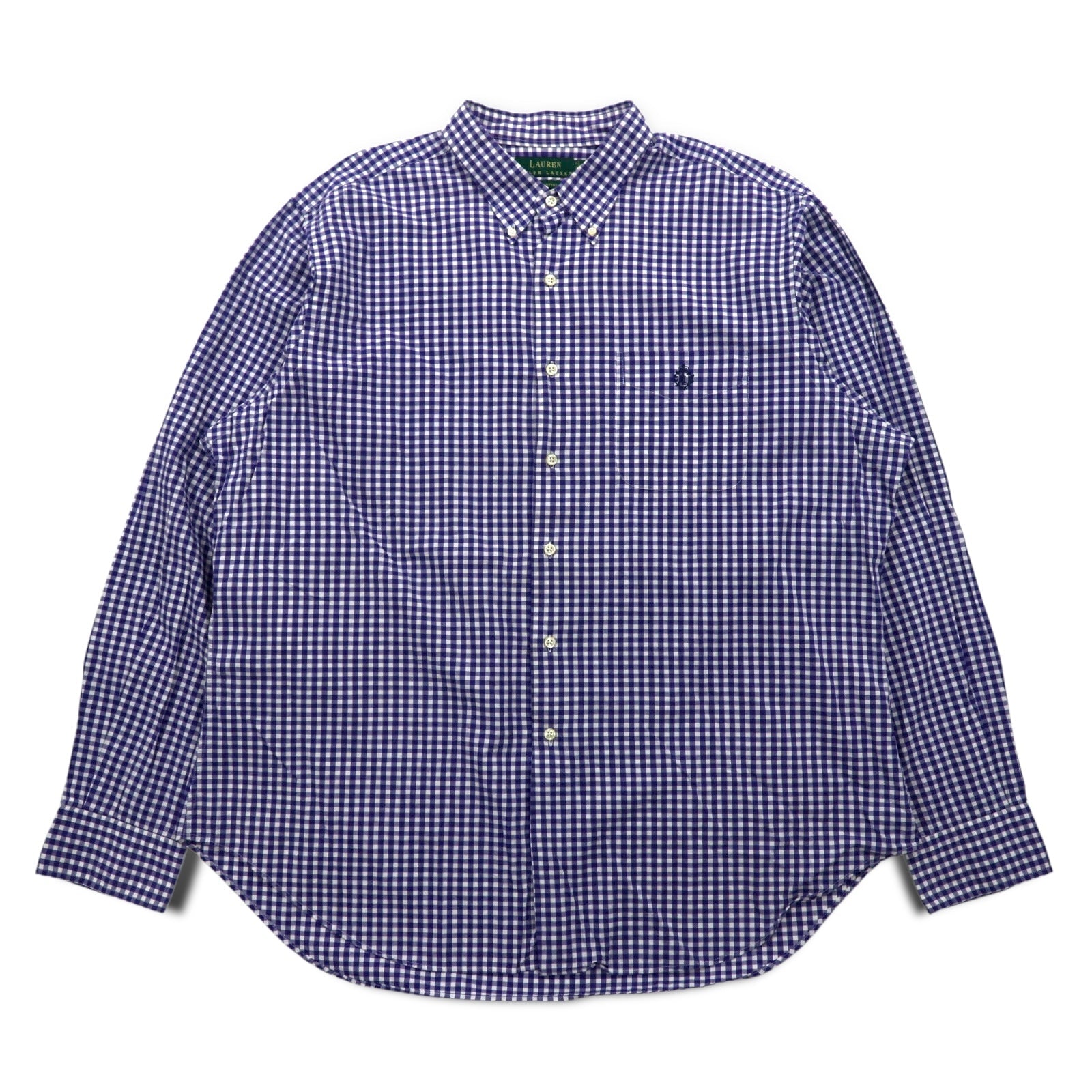 LAUREN RALPH LAUREN anni '90, camicia button-down a quadri vichy, XL, blu, taglia grande, Made in Sri Lanka.