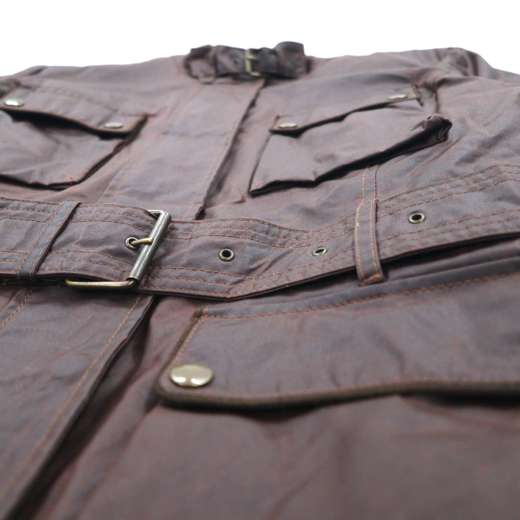 Belstaff GOLD Label Giacca da motociclista Roadmaster made in Italy, giacca cerata L marrone, poliestere, fodera a quadri, doppia cerniera