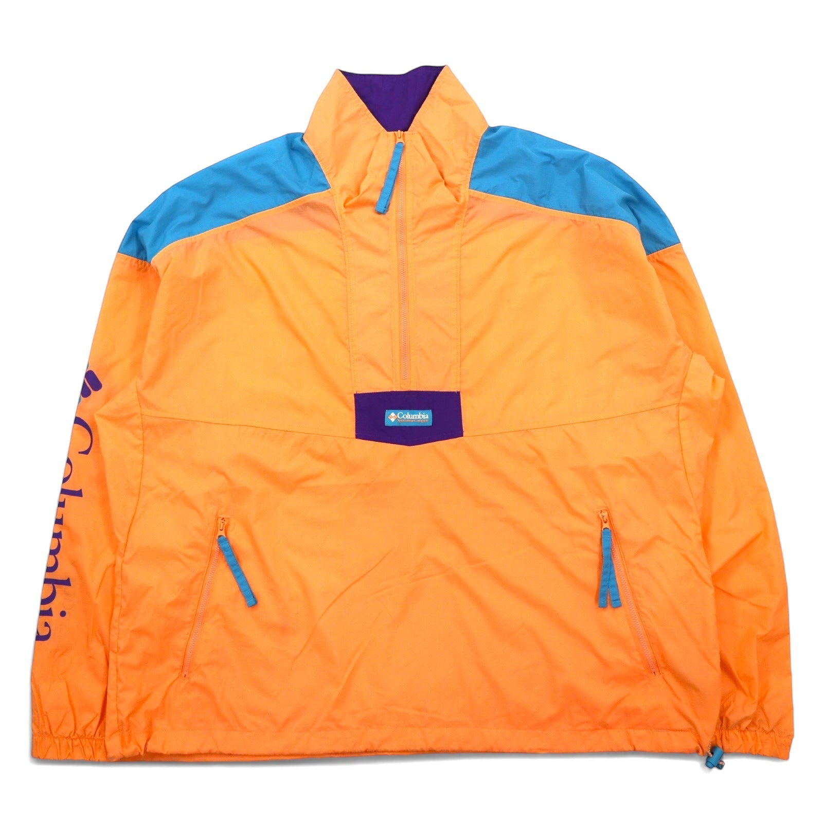 Giacca a vento Columbia Anorak XL arancione nylon impacchettabile logo manica Santa Ana Anorak Jacket KO0086