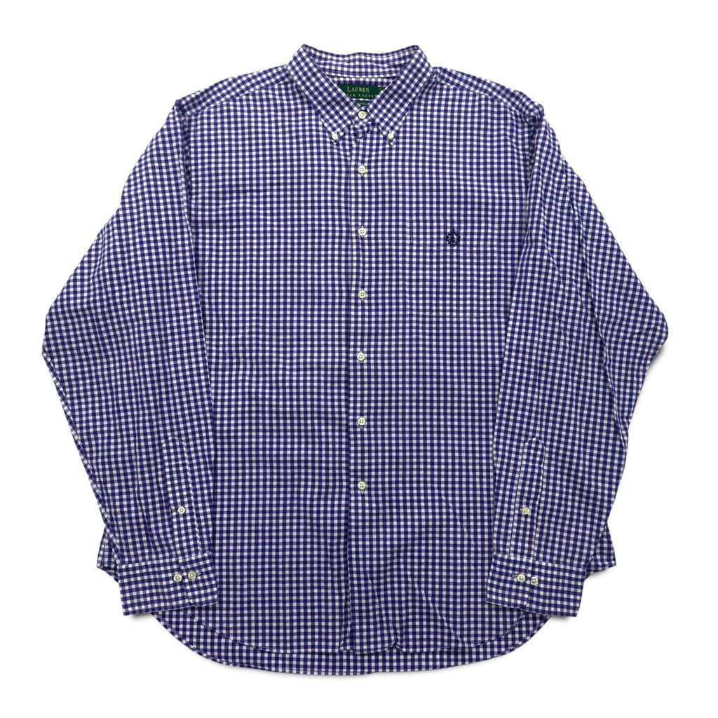 LAUREN RALPH LAUREN anni '90, camicia button-down a quadri vichy, XL, blu, taglia grande, Made in Sri Lanka.