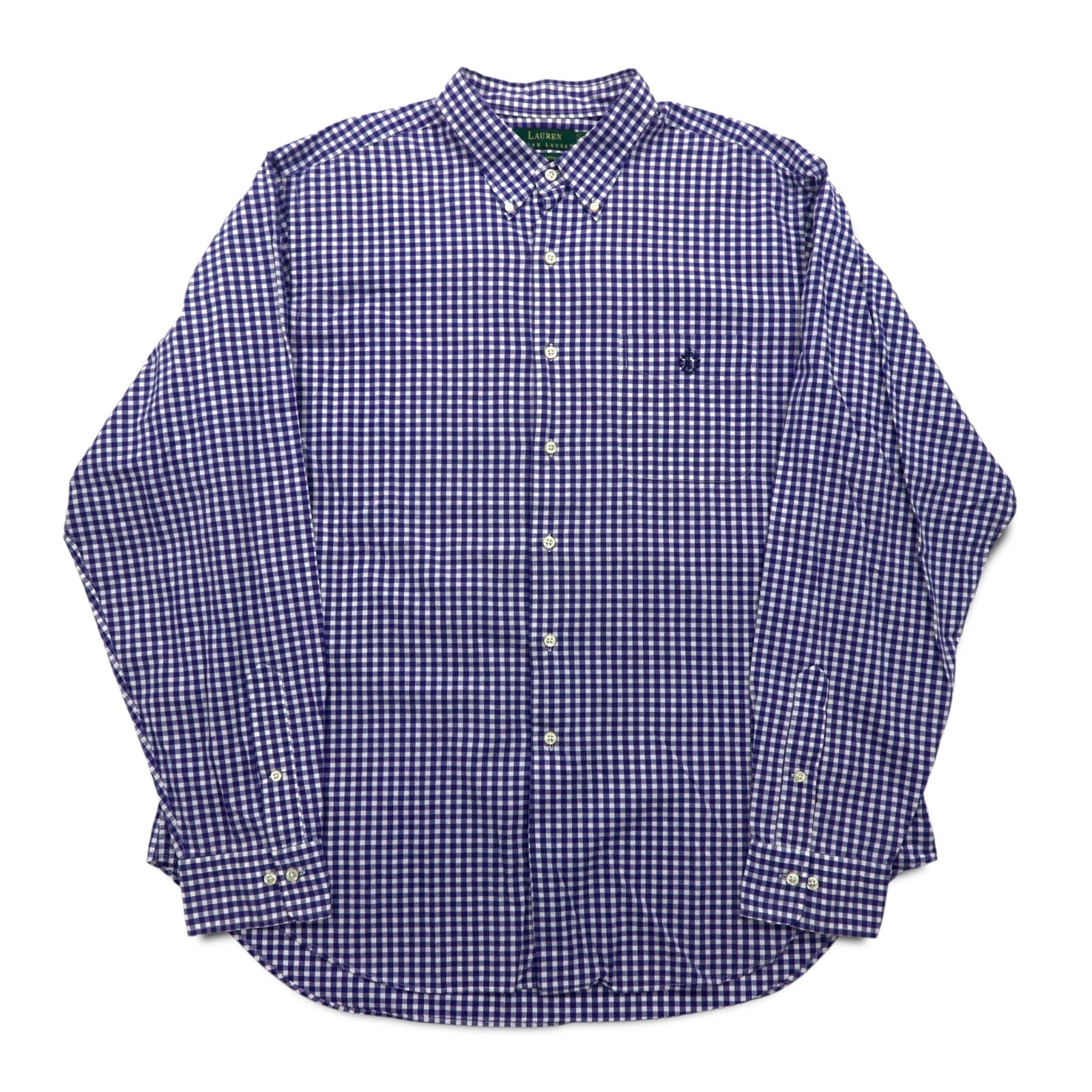 LAUREN RALPH LAUREN anni '90, camicia button-down a quadri vichy, XL, blu, taglia grande, Made in Sri Lanka.
