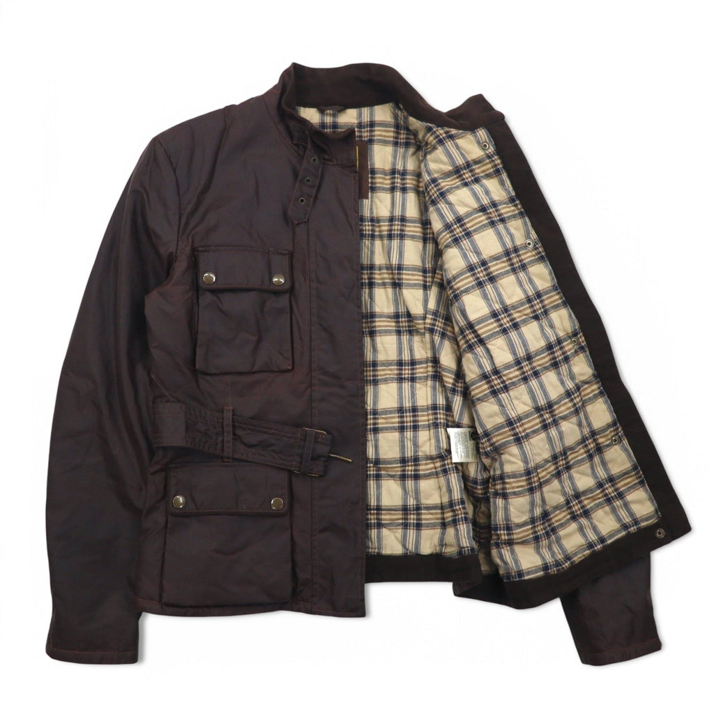 Belstaff GOLD Label Giacca da motociclista Roadmaster made in Italy, giacca cerata L marrone, poliestere, fodera a quadri, doppia cerniera