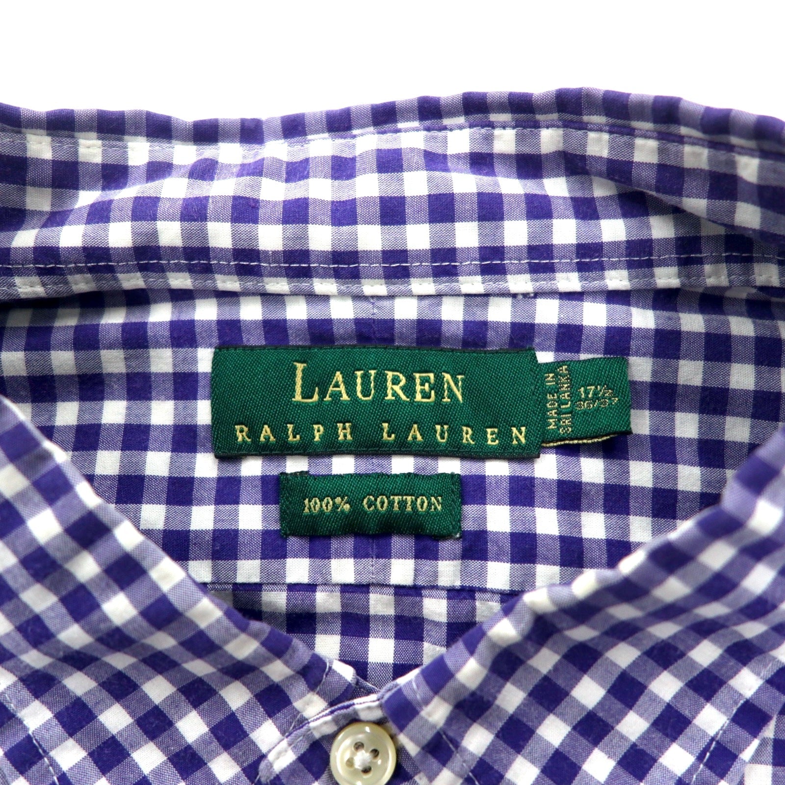 LAUREN RALPH LAUREN anni '90, camicia button-down a quadri vichy, XL, blu, taglia grande, Made in Sri Lanka.