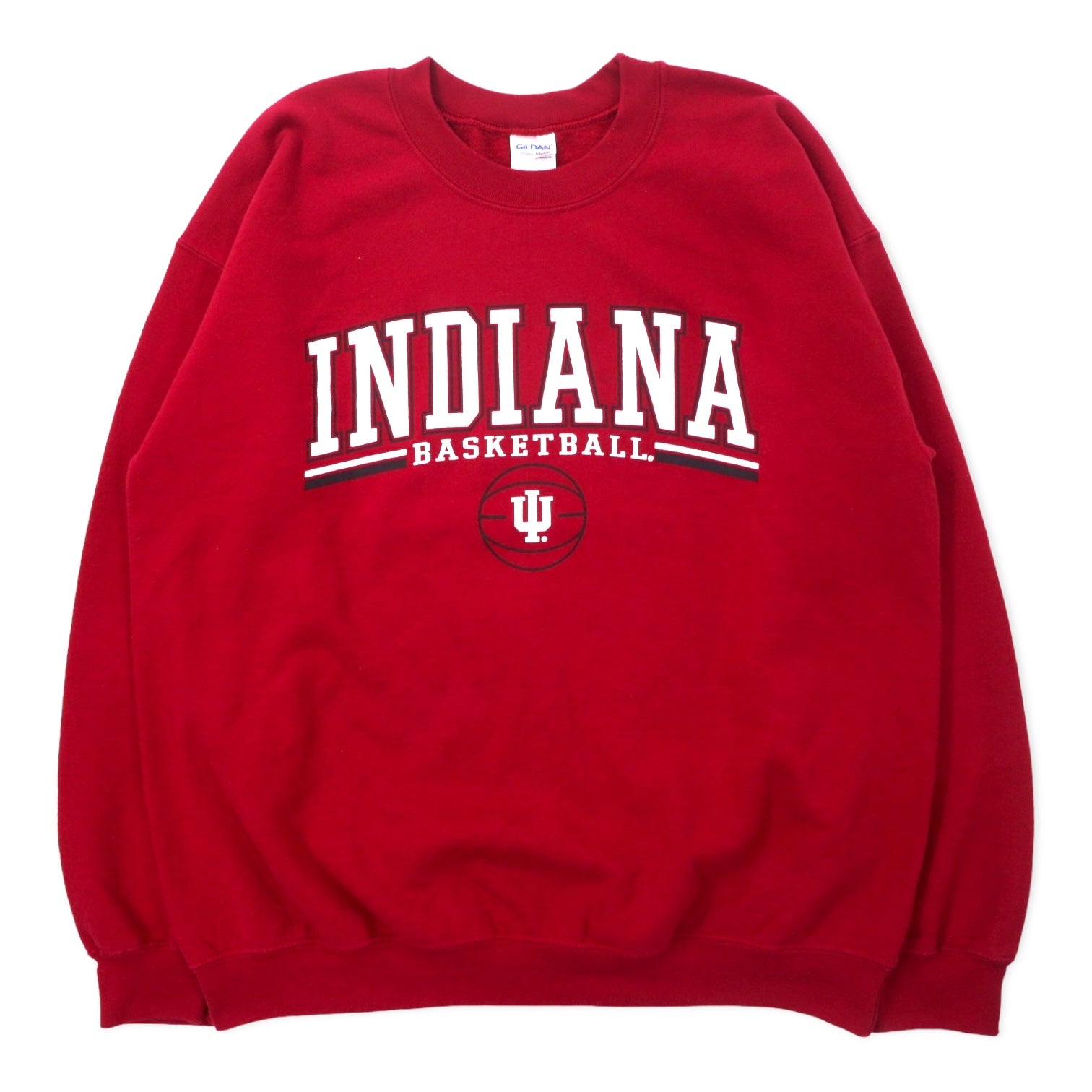 Felpa girocollo GILDAN con stampa college, taglia L, colore rosso, in cotone felpato, INDIANA BASKETBALL