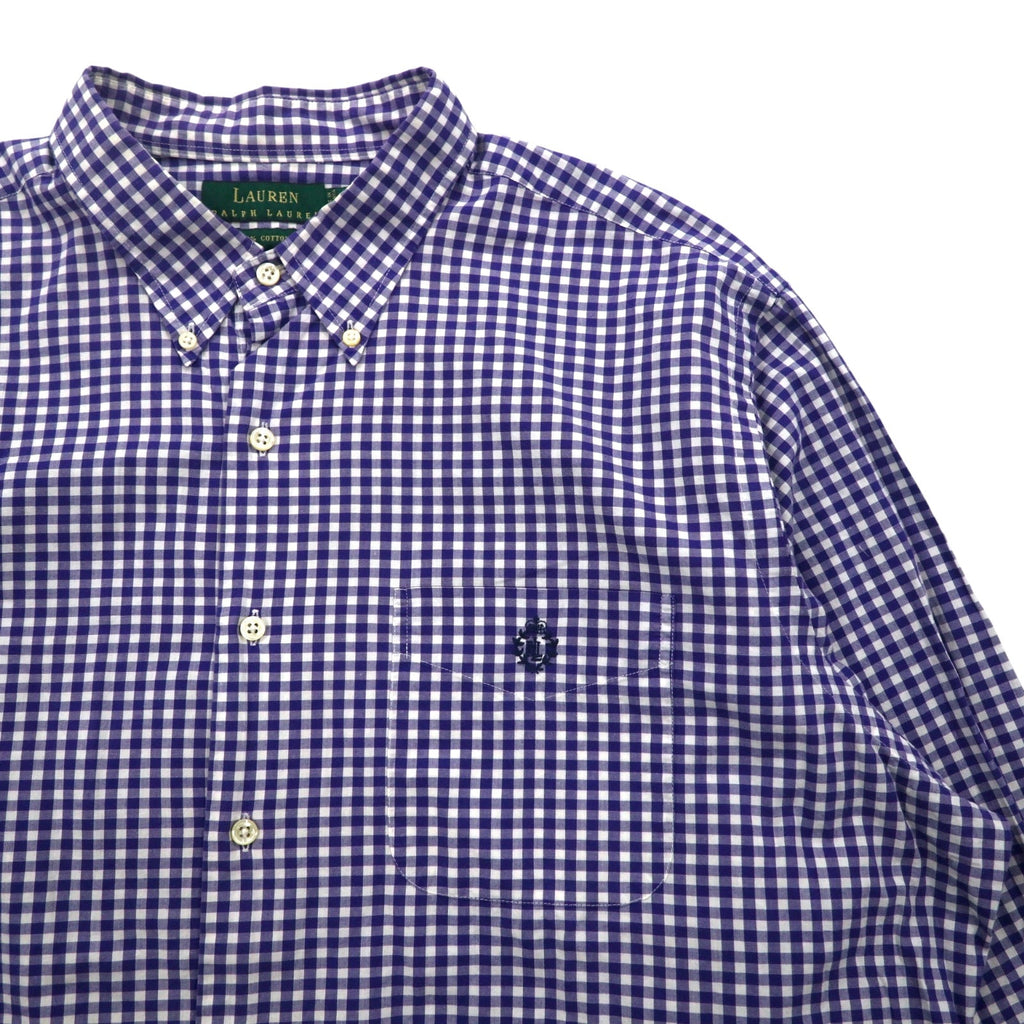LAUREN RALPH LAUREN anni '90, camicia button-down a quadri vichy, XL, blu, taglia grande, Made in Sri Lanka.