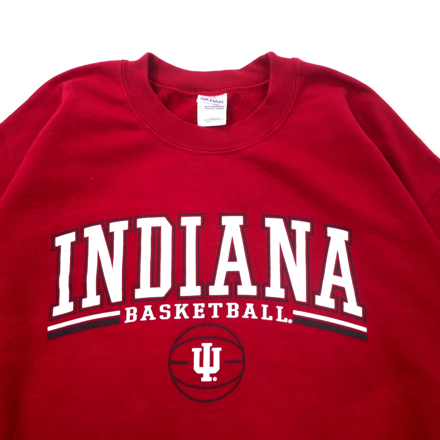 Felpa girocollo GILDAN con stampa college, taglia L, colore rosso, in cotone felpato, INDIANA BASKETBALL