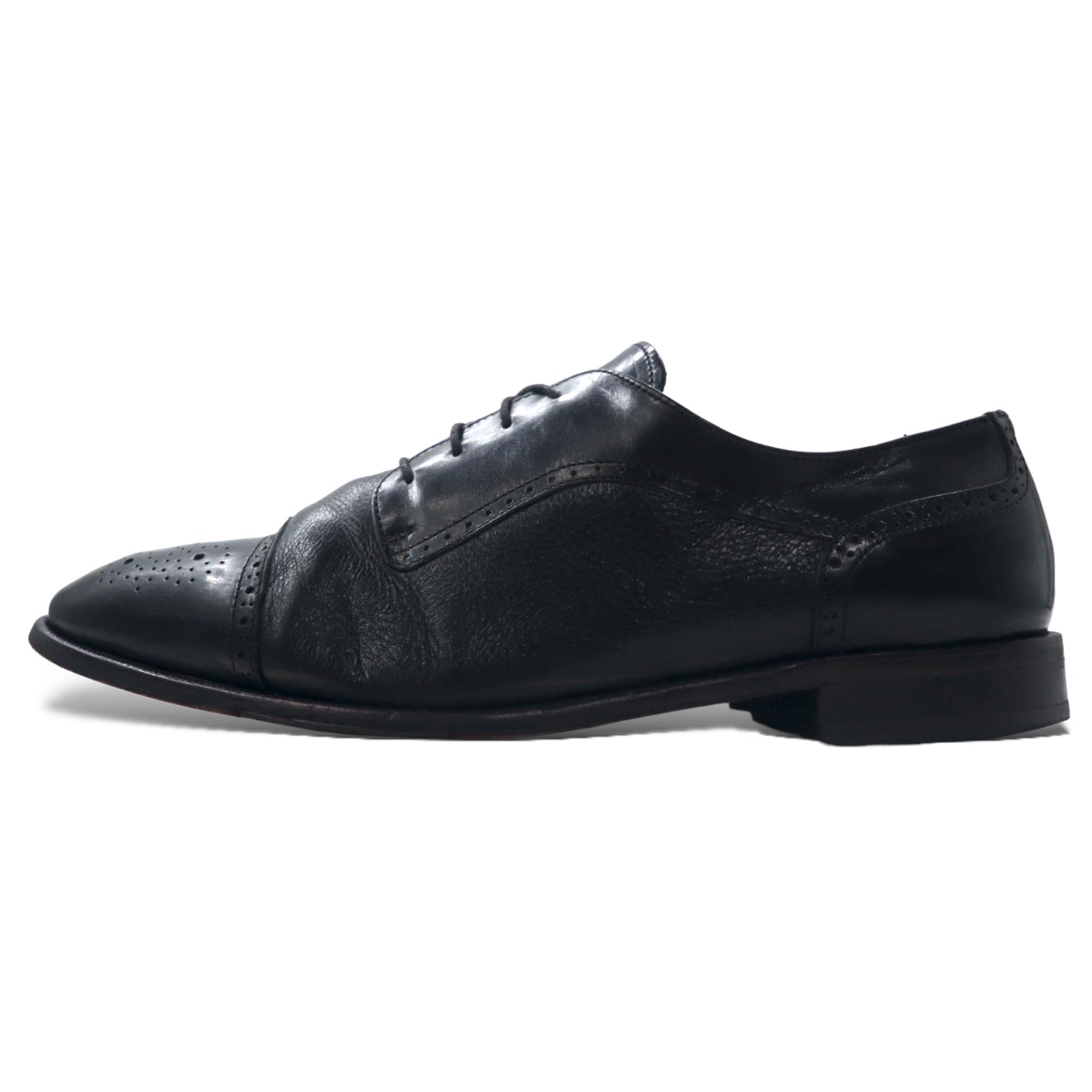 Vito Pagolo Scarpe eleganti semibrogue nere da uomo in pelle con medaglione - 28 cm