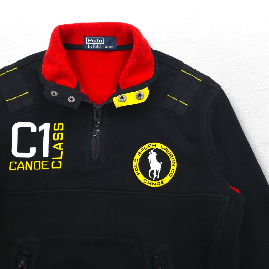 Polo by Ralph Lauren リバースウィーブ ハーフジップスウェット M ブラック 裏地フリース TALONジップ C1 CANOE ワッペン