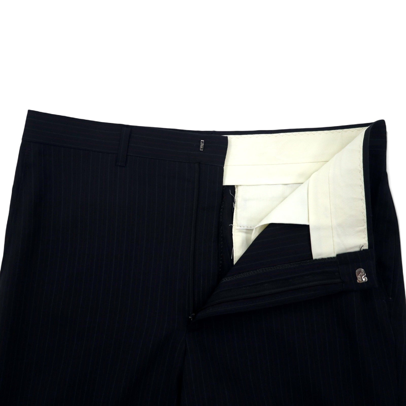 Pantaloni eleganti HAGGAR anni '90, taglia 33, neri a righe, poliestere, realizzati nella Repubblica Dominicana (USA)