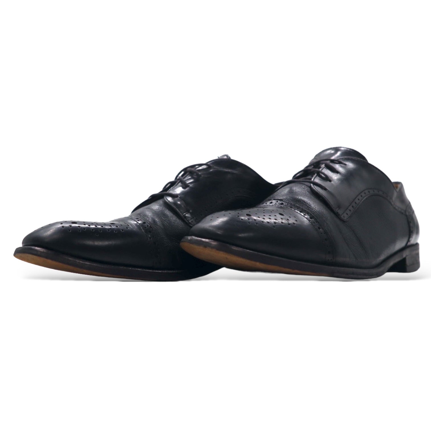 Vito Pagolo Scarpe eleganti semibrogue nere da uomo in pelle con medaglione - 28 cm