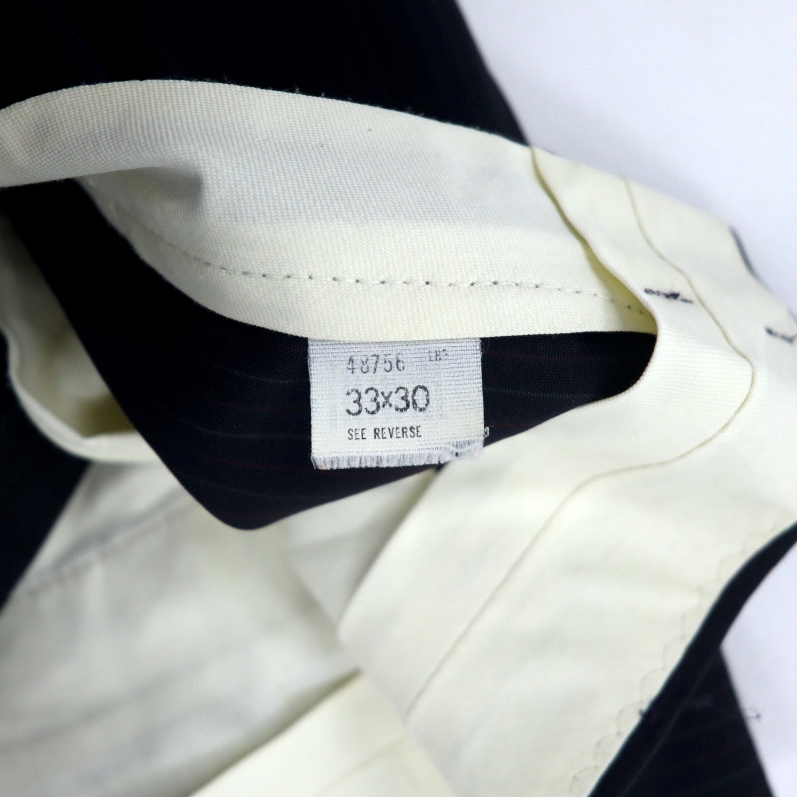 Pantaloni eleganti HAGGAR anni '90, taglia 33, neri a righe, poliestere, realizzati nella Repubblica Dominicana (USA)