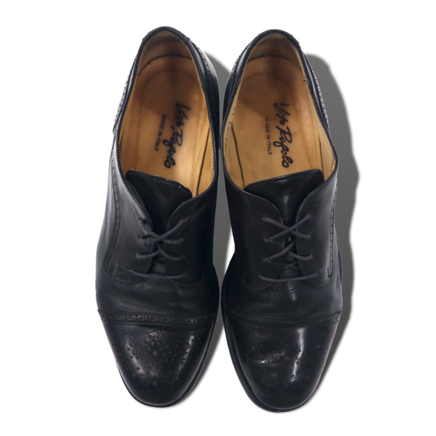 Vito Pagolo Scarpe eleganti semibrogue nere da uomo in pelle con medaglione - 28 cm