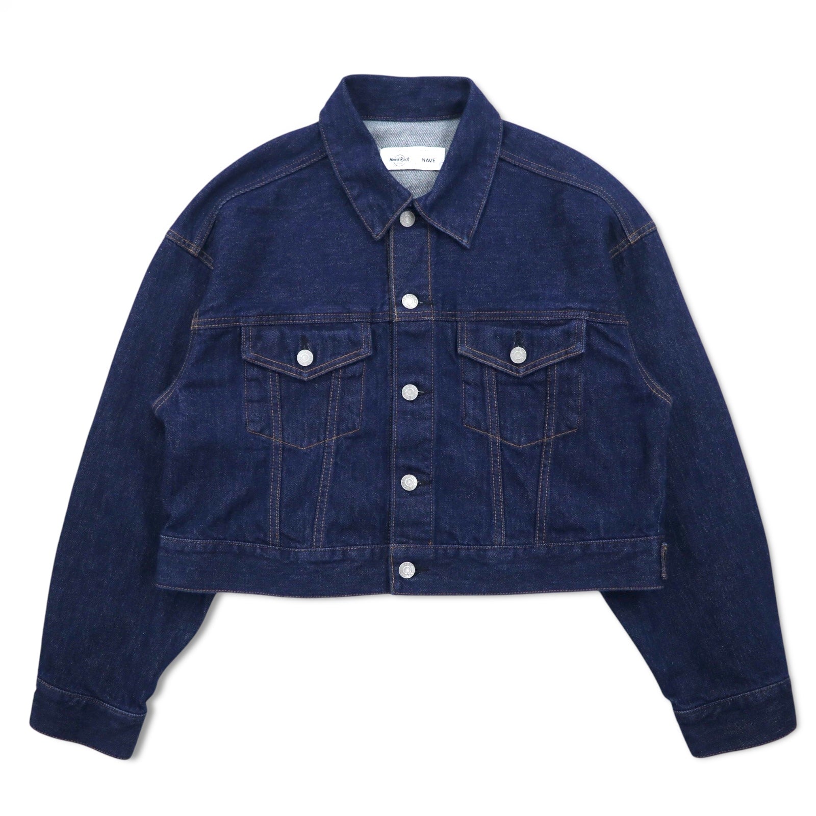 Hard Rock Cafe by NAVE Giacca di jeans crop con logo, taglia S, blu indaco, ricamo logo posteriore, Onward Kashiyama, Nuovo con etichette