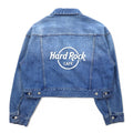 Hard Rock Cafe by NAVE Giacca di jeans crop con logo, taglia S, blu indaco, ricamo logo posteriore, Onward Kashiyama, Nuovo con etichette