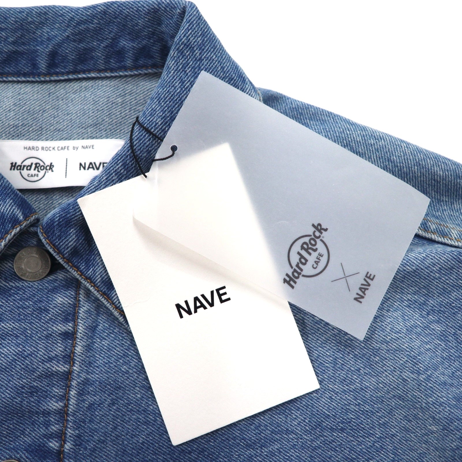 Hard Rock Cafe by NAVE Giacca di jeans crop con logo, taglia S, blu indaco, ricamo logo posteriore, Onward Kashiyama, Nuovo con etichette
