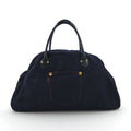 Borsa a mano/borsone in denim EVISU con manici in pelle, blu indaco scuro, con tasche