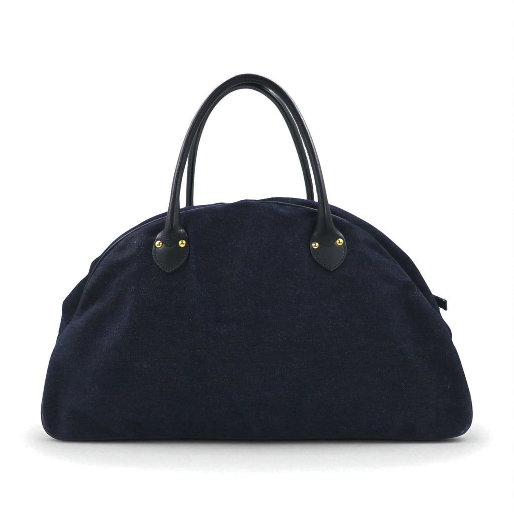 Borsa a mano/borsone in denim EVISU con manici in pelle, blu indaco scuro, con tasche