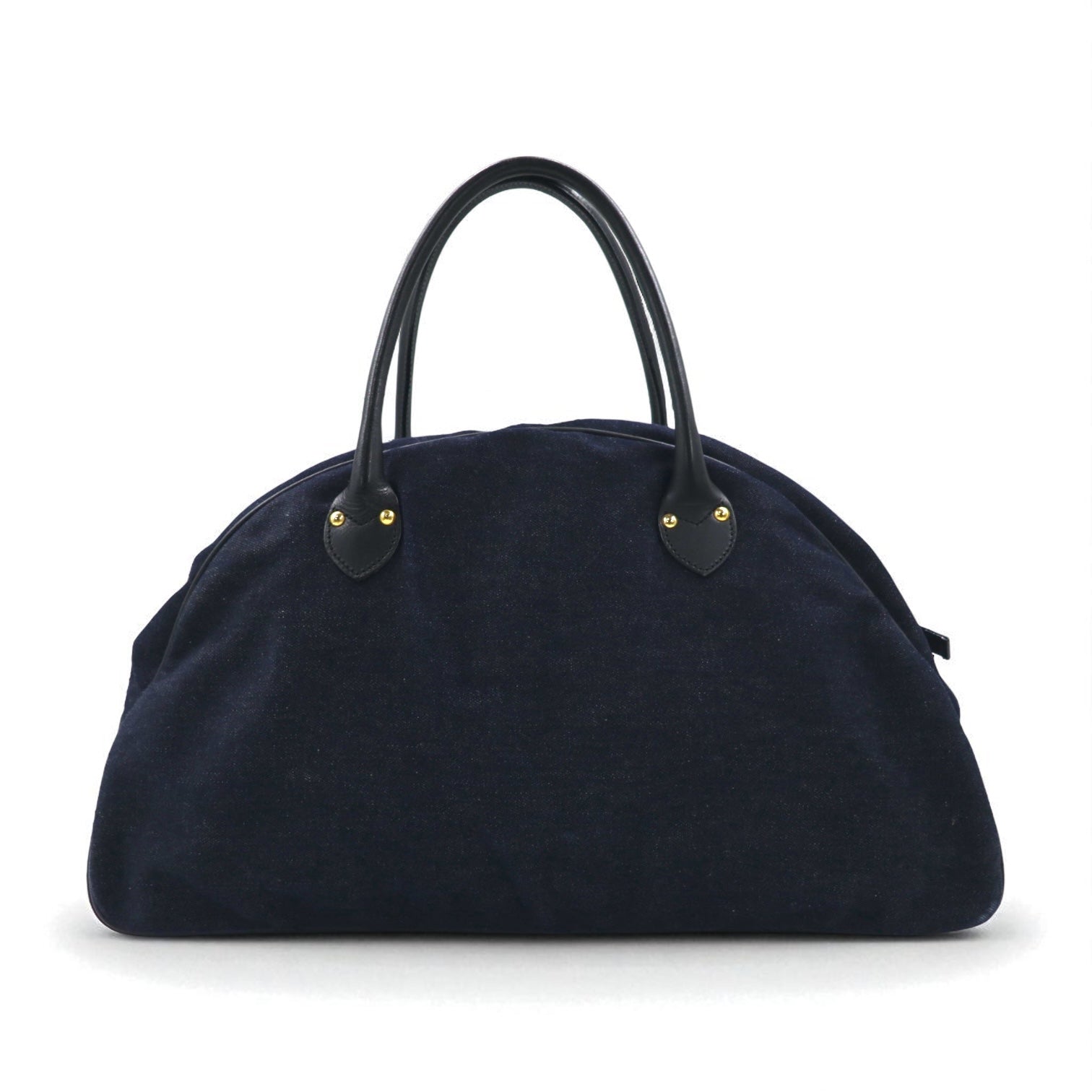 Borsa a mano/borsone in denim EVISU con manici in pelle, blu indaco scuro, con tasche