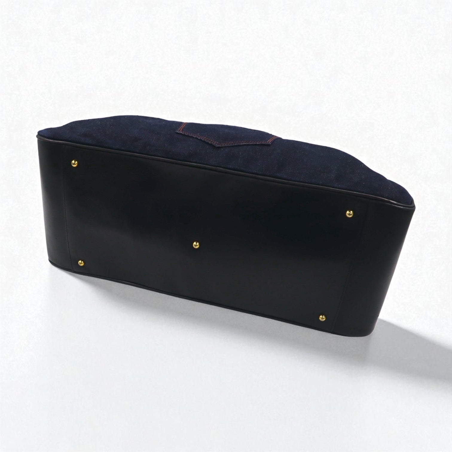 Borsa a mano/borsone in denim EVISU con manici in pelle, blu indaco scuro, con tasche