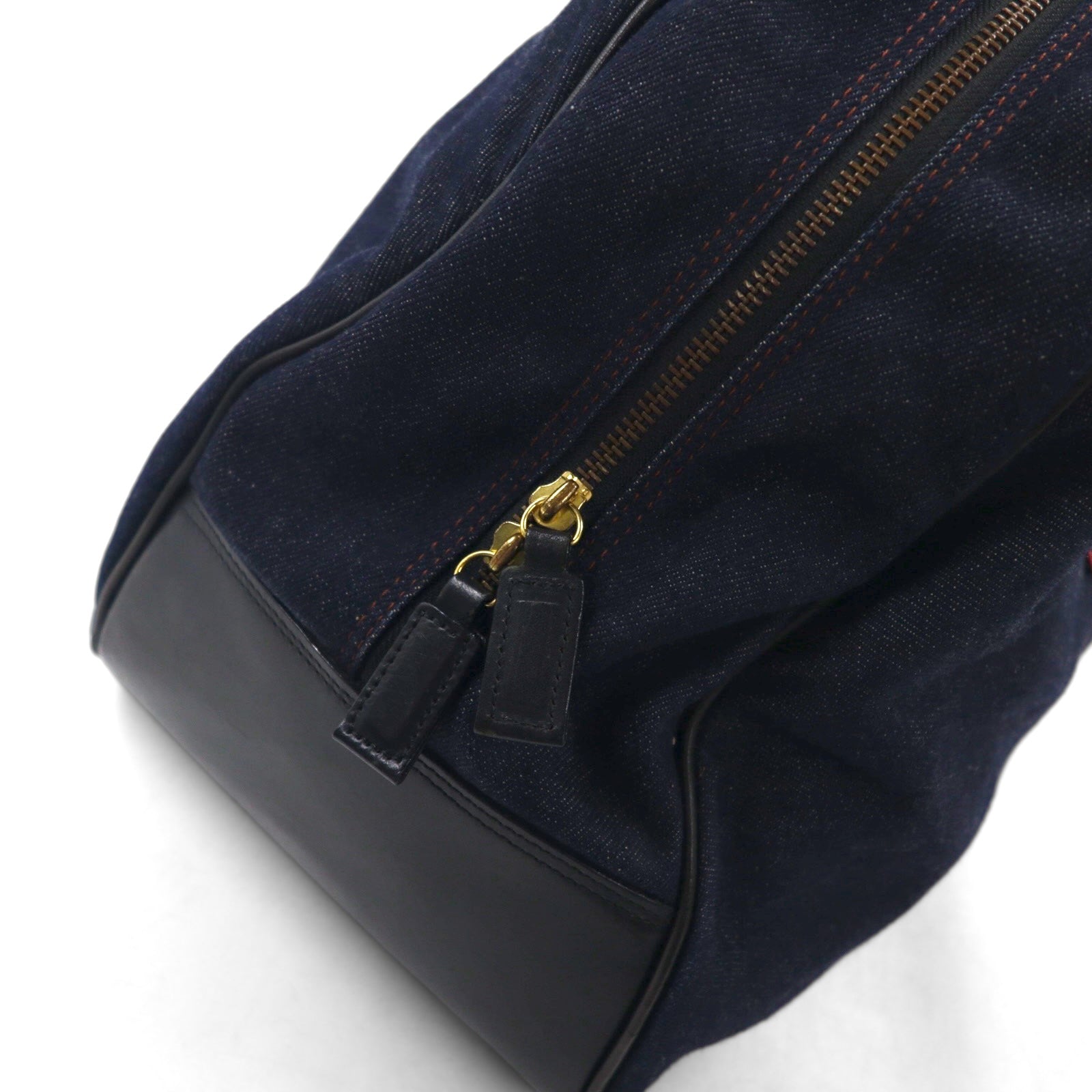 Borsa a mano/borsone in denim EVISU con manici in pelle, blu indaco scuro, con tasche