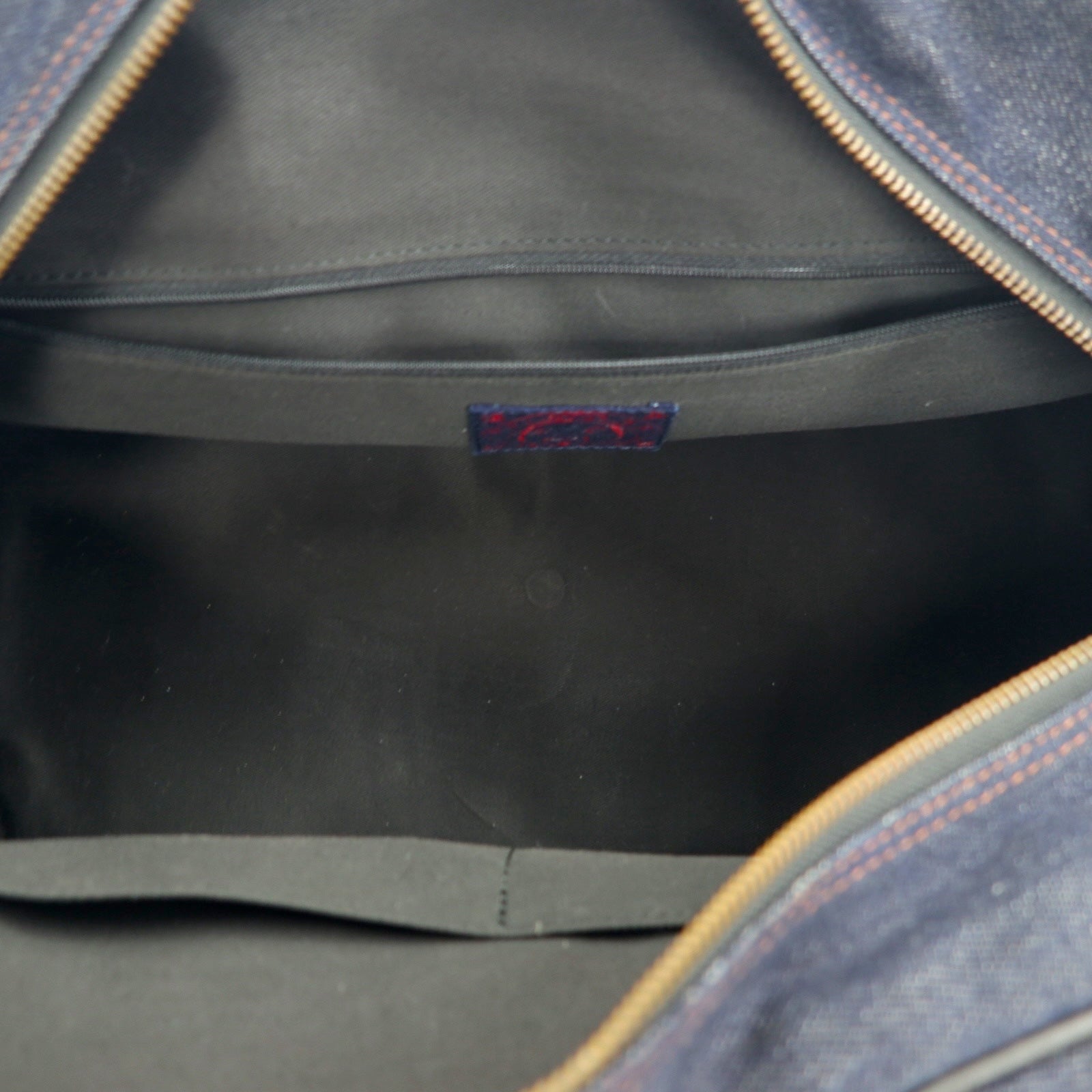 Borsa a mano/borsone in denim EVISU con manici in pelle, blu indaco scuro, con tasche