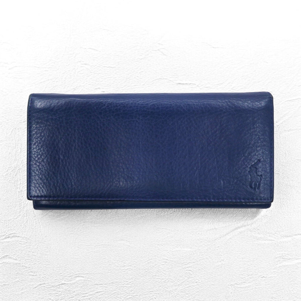 POLO RALPH LAUREN Portafoglio lungo in pelle martellata blu marino