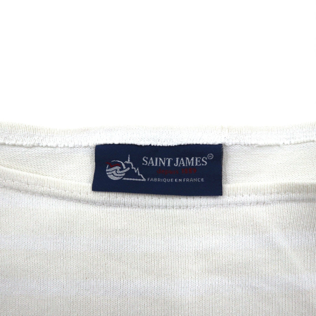 SAINT JAMES Maglietta a maniche lunghe con motivo a righe, stile basco, taglia L, colore bianco/beige, scollo a barca, fabbricata in Francia