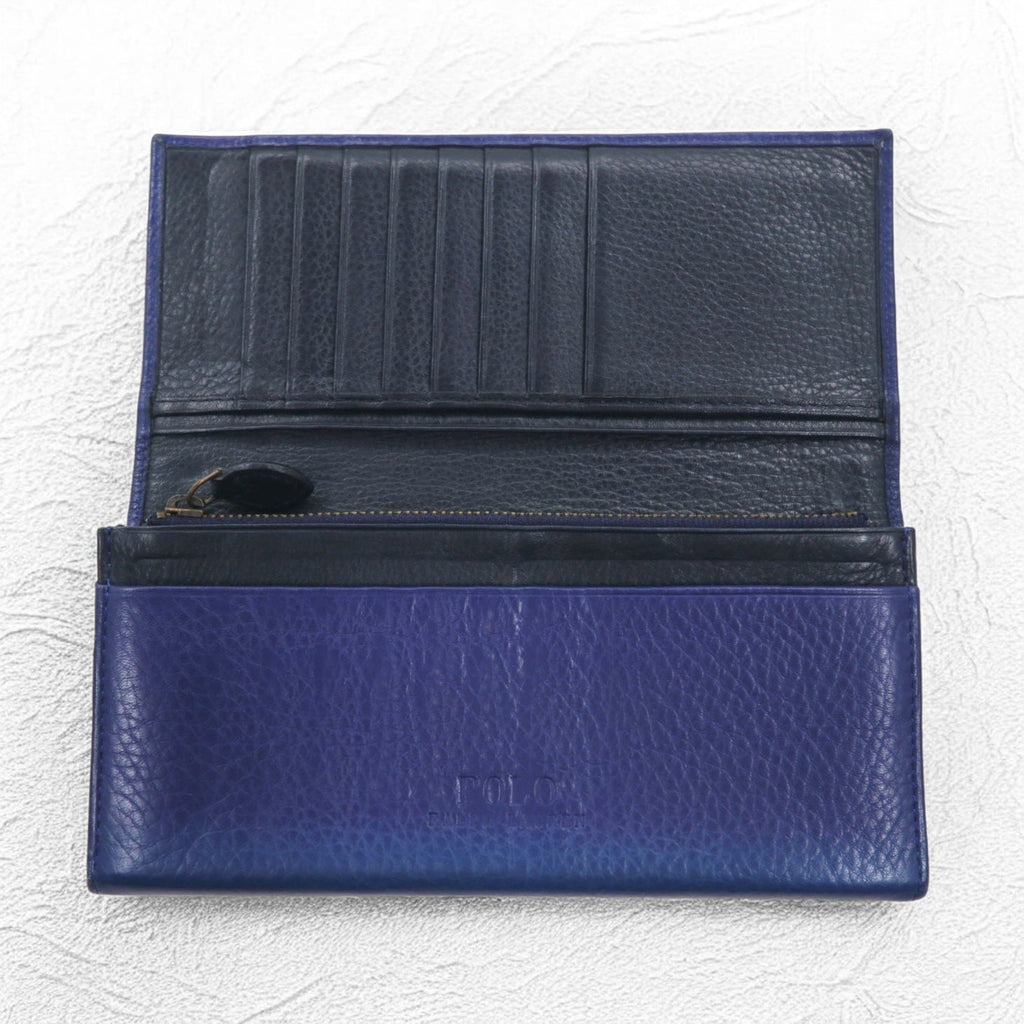 POLO RALPH LAUREN Portafoglio lungo in pelle martellata blu marino