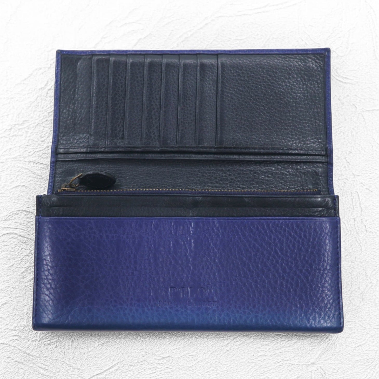 POLO RALPH LAUREN Portafoglio lungo in pelle martellata blu marino