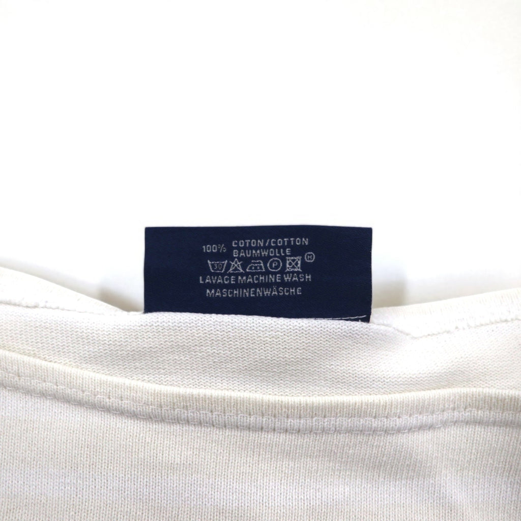 SAINT JAMES Maglietta a maniche lunghe con motivo a righe, stile basco, taglia L, colore bianco/beige, scollo a barca, fabbricata in Francia