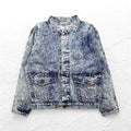 Giacca di jeans lavaggio chimico anni '90 US-made in acciaio L blu con cinghia posteriore