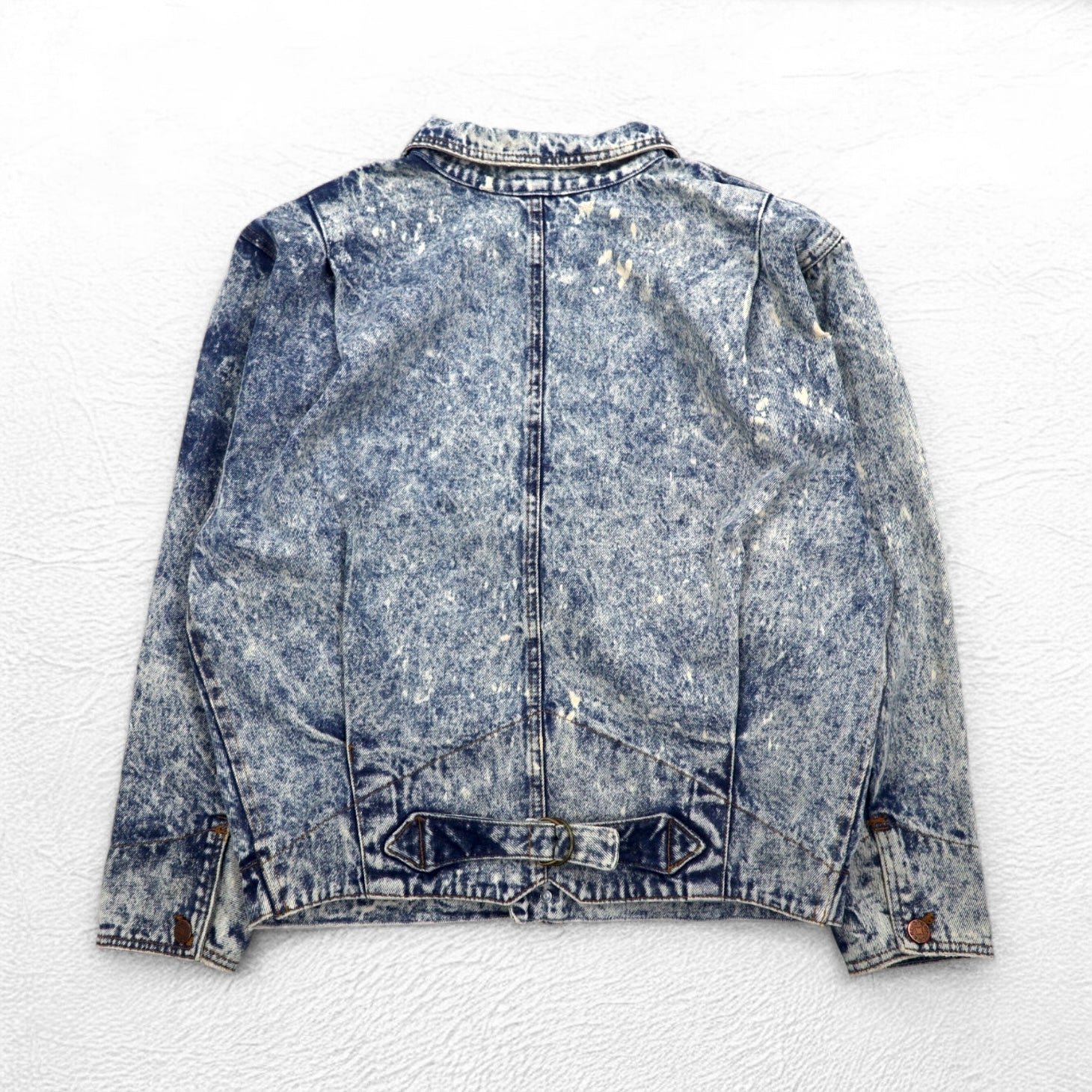 Giacca di jeans lavaggio chimico anni '90 US-made in acciaio L blu con cinghia posteriore