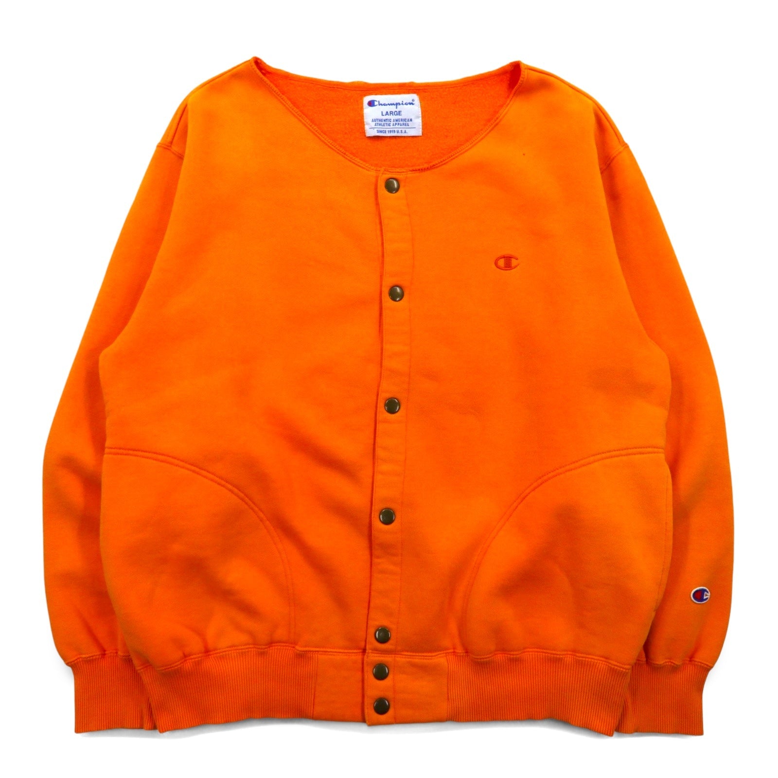Champion anni '90 cardigan a scatto, felpa, bomber, taglia L, arancione, tasche laterali, interno felpato