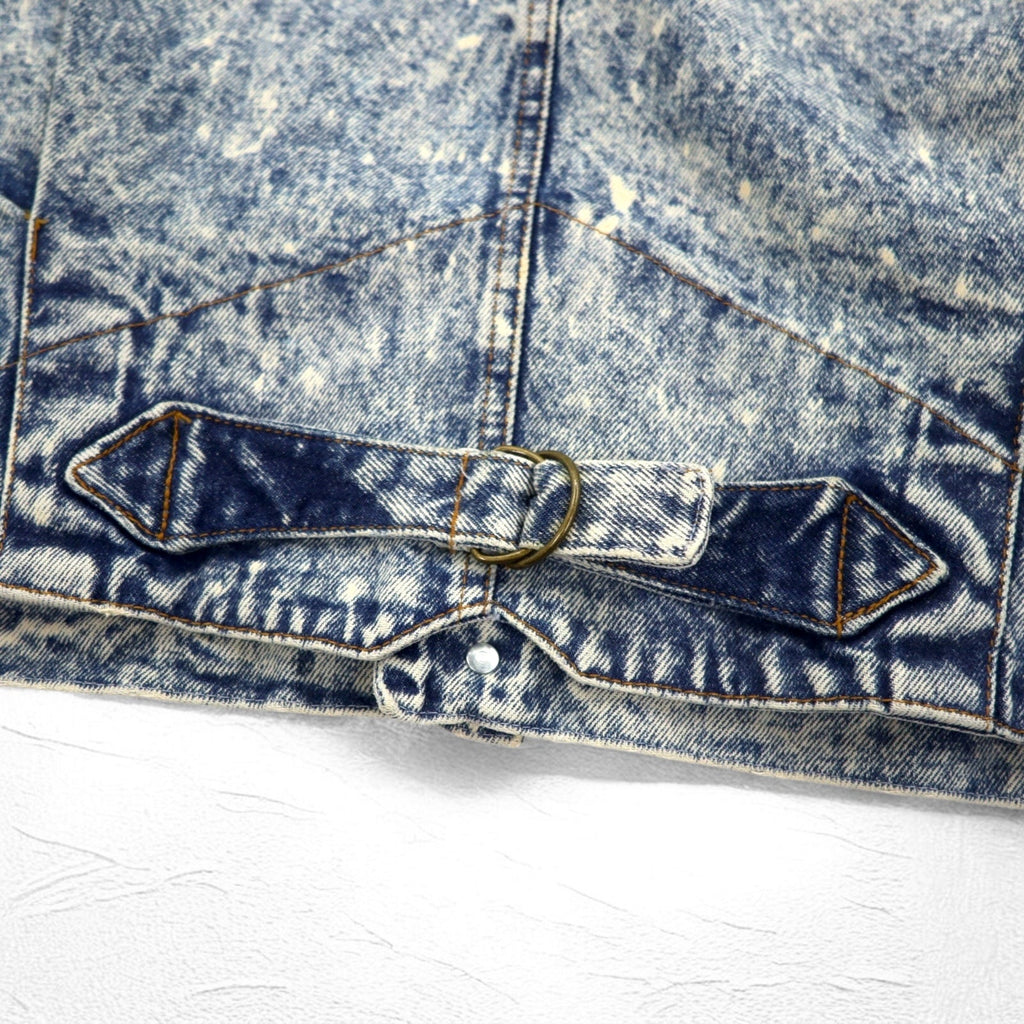 Giacca di jeans lavaggio chimico anni '90 US-made in acciaio L blu con cinghia posteriore