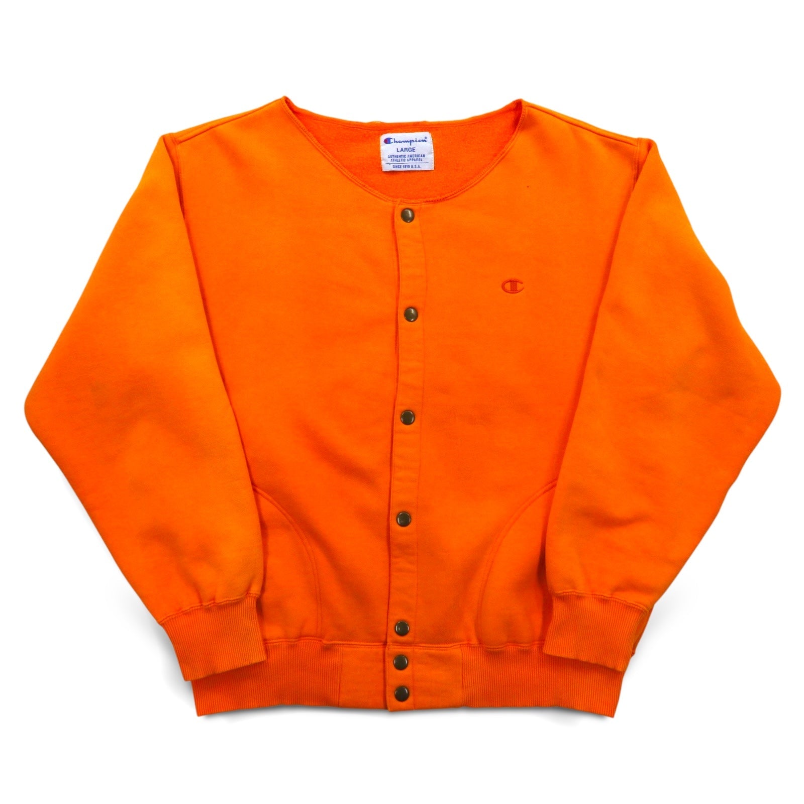 Champion anni '90 cardigan a scatto, felpa, bomber, taglia L, arancione, tasche laterali, interno felpato
