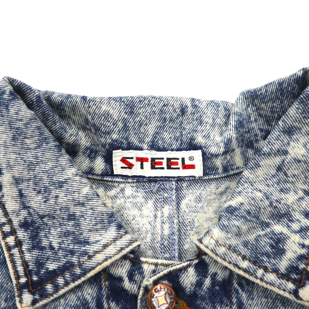 Giacca di jeans lavaggio chimico anni '90 US-made in acciaio L blu con cinghia posteriore