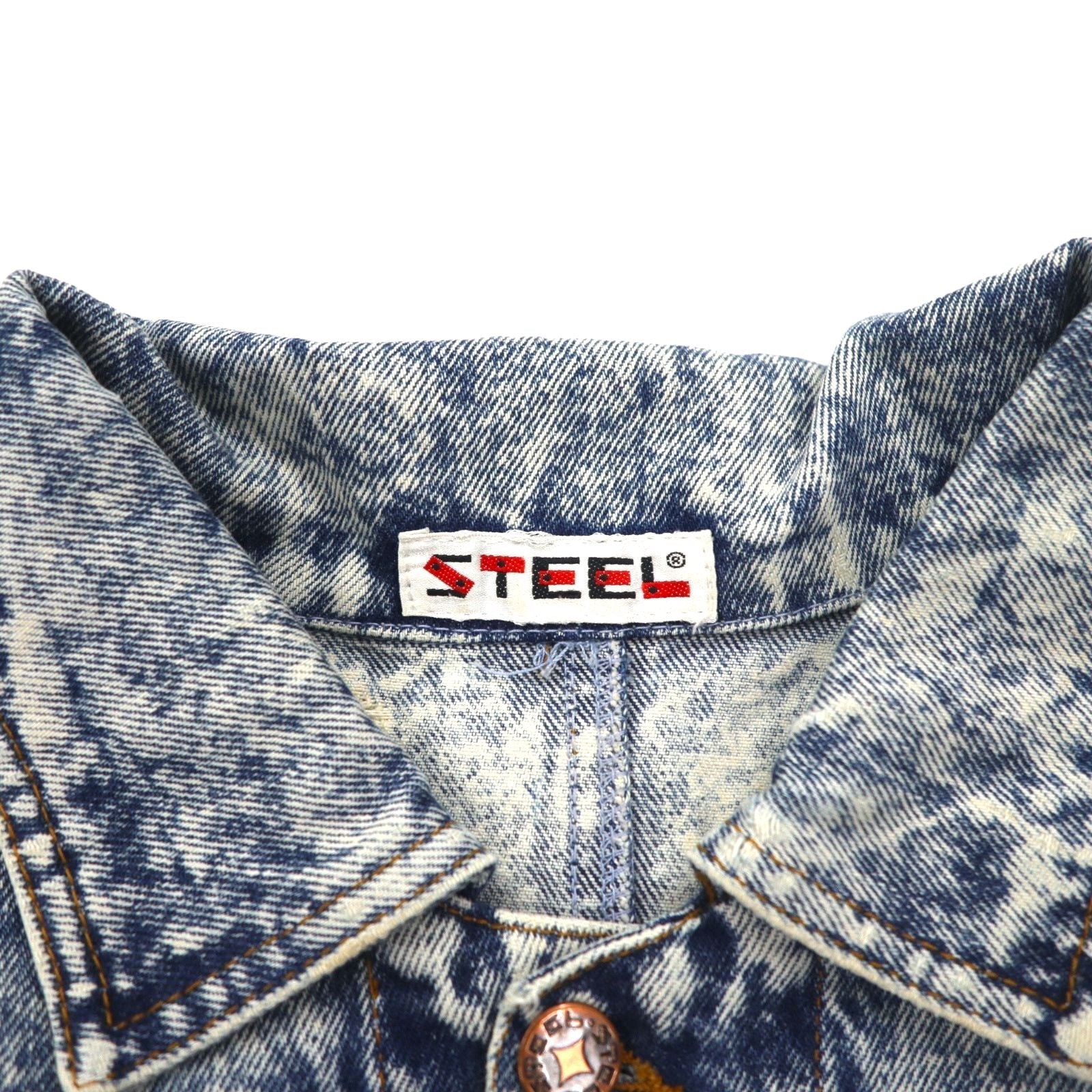 Giacca di jeans lavaggio chimico anni '90 US-made in acciaio L blu con cinghia posteriore