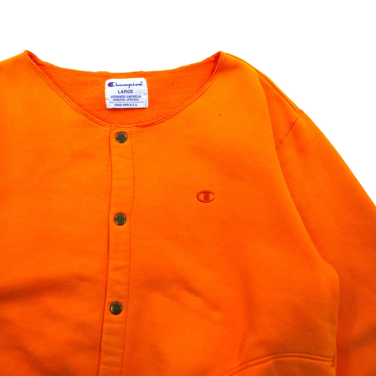 Champion anni '90 cardigan a scatto, felpa, bomber, taglia L, arancione, tasche laterali, interno felpato