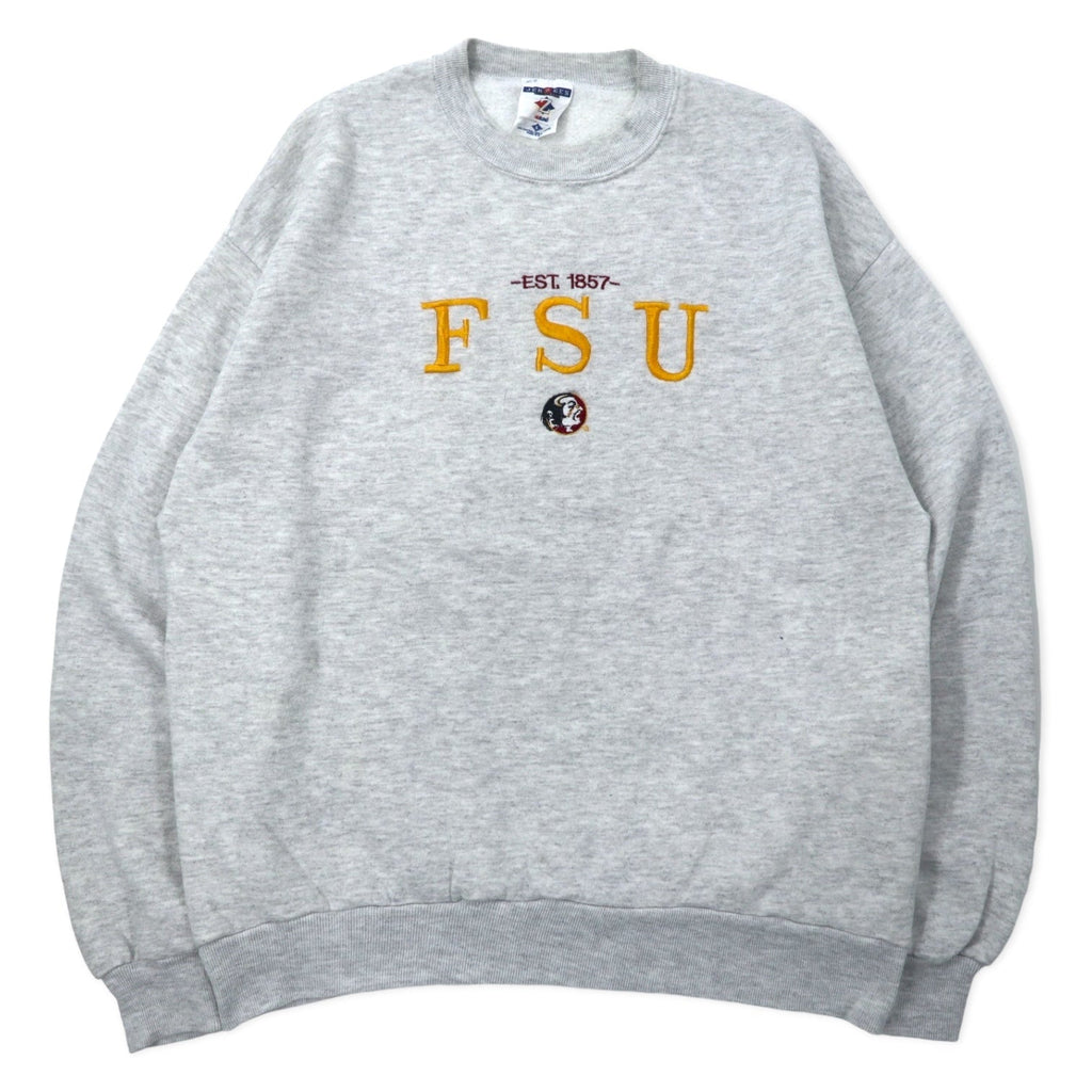 Felpa JERZEES made in USA anni '90, ricamata, college, taglia L, grigia, cotone, interno felpato, FSU Football