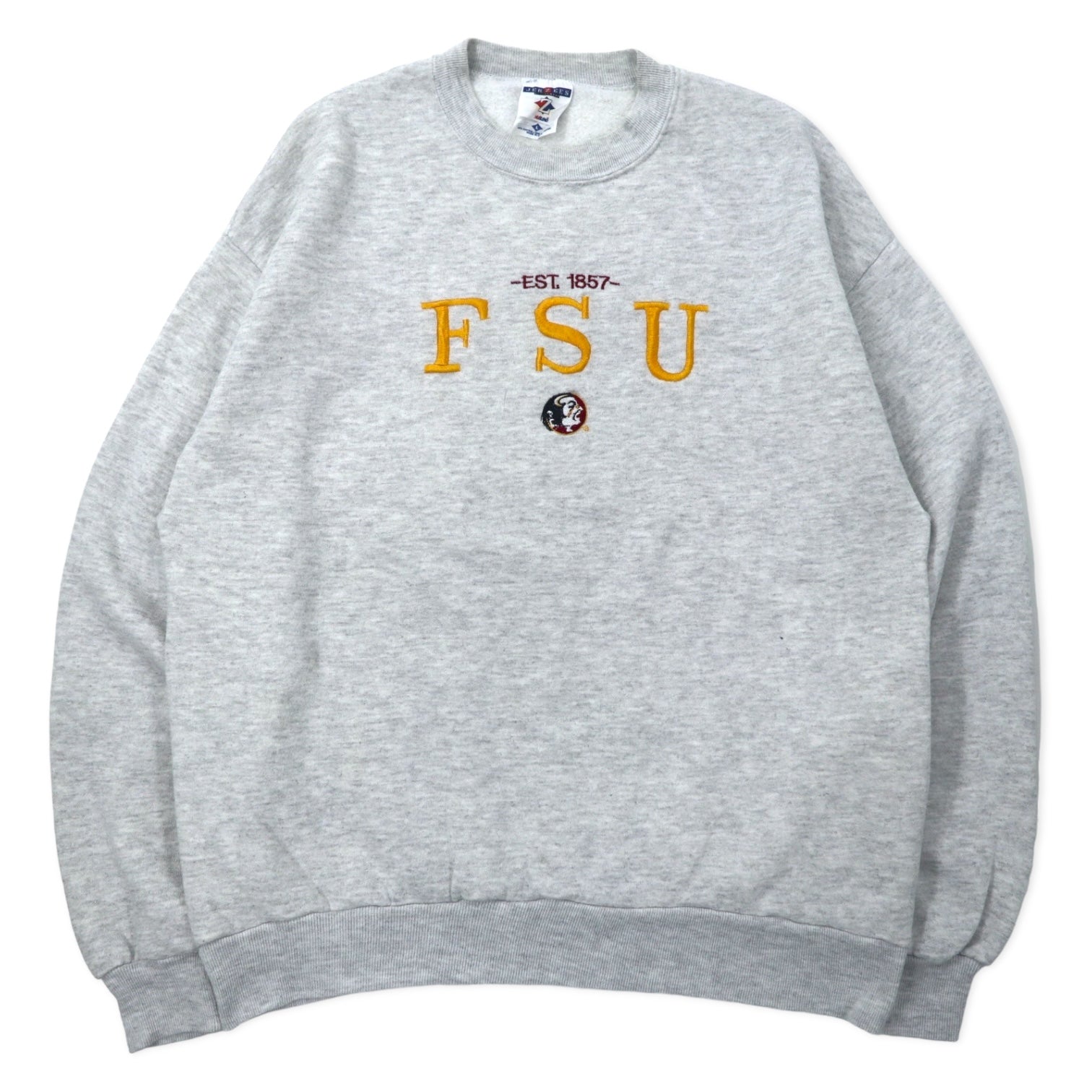 Felpa JERZEES made in USA anni '90, ricamata, college, taglia L, grigia, cotone, interno felpato, FSU Football
