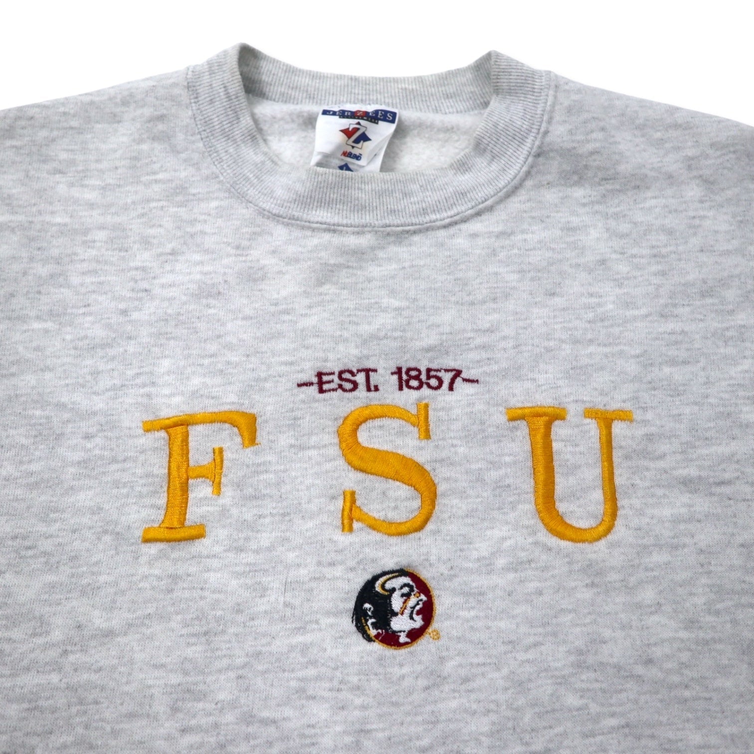 Felpa JERZEES made in USA anni '90, ricamata, college, taglia L, grigia, cotone, interno felpato, FSU Football