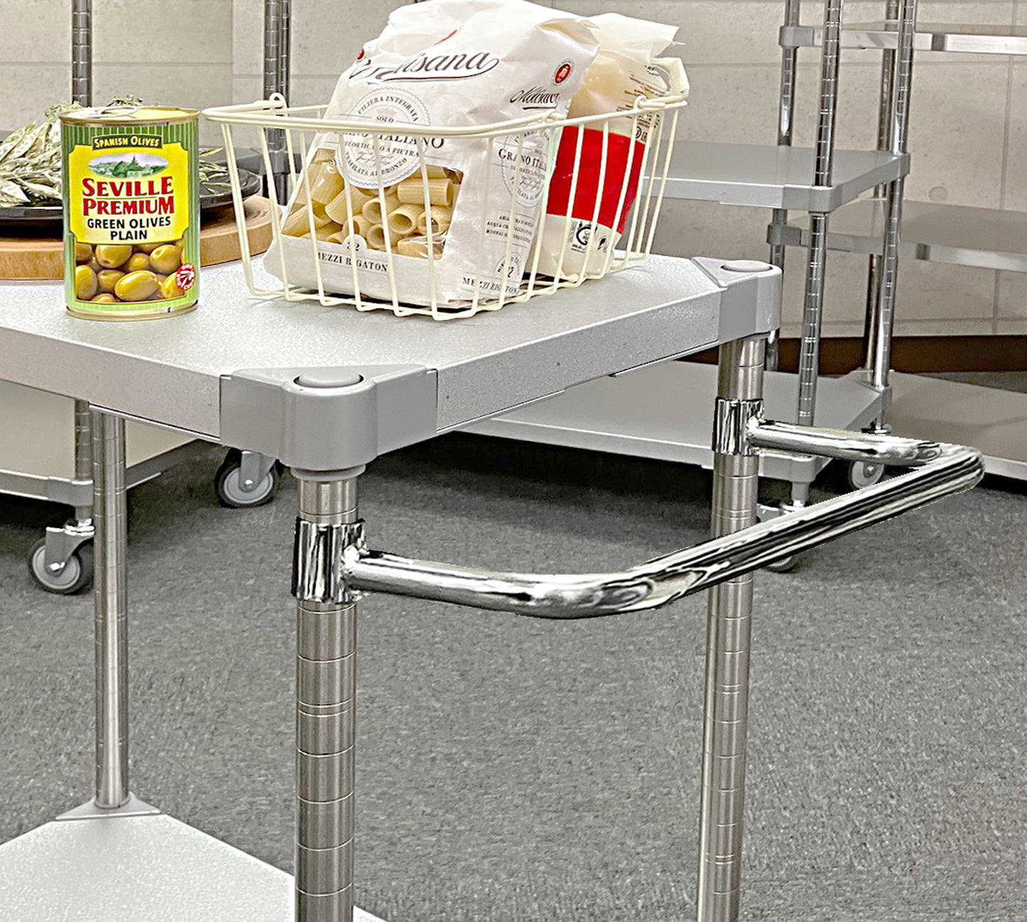 PROFACE Carrello in acciaio Galvalume con manico a 2 ripiani, altezza 105 cm, profondità 46 cm, larghezza 60 cm