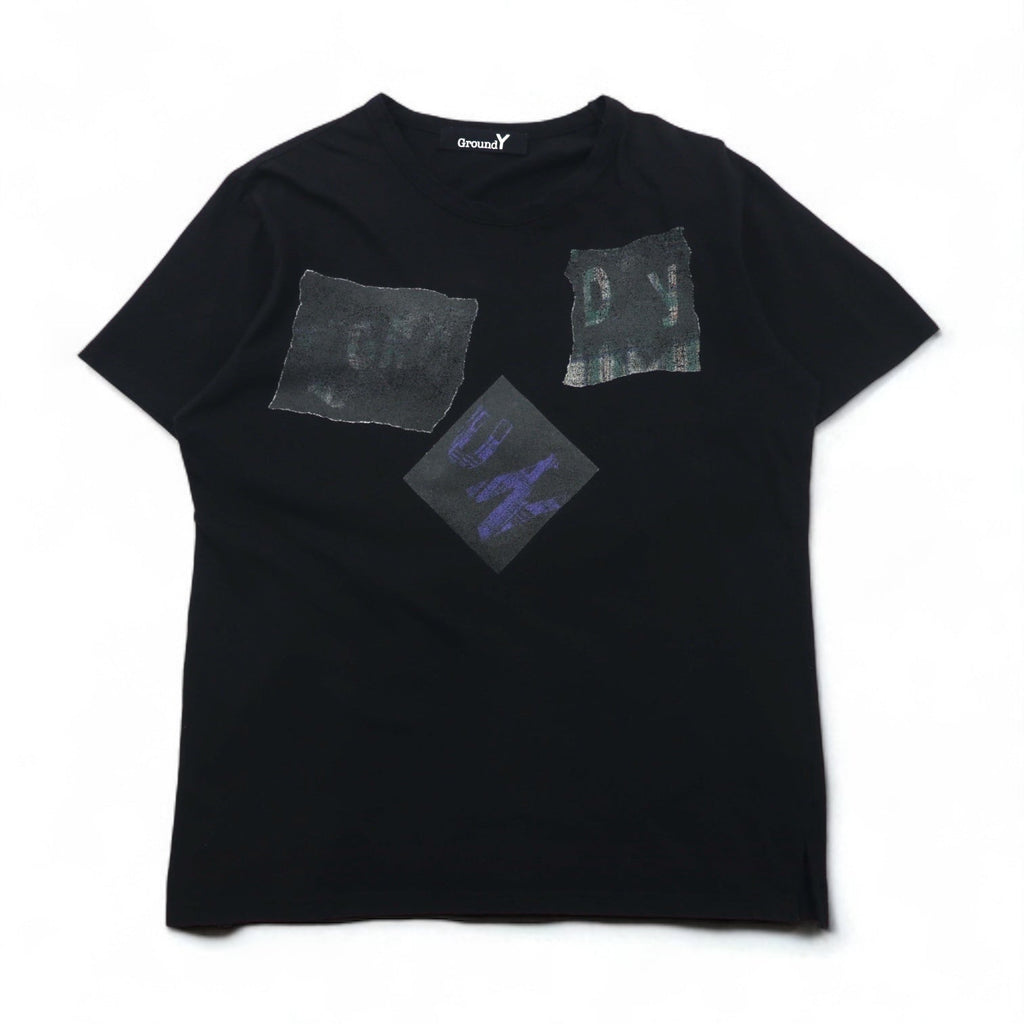 Ground Y ( YOHJI YAMAMOTO ) T-shirt con grafica a quadri Check Logo Graphic Tee L Nero GT-T34-015 Fatto in Giappone
