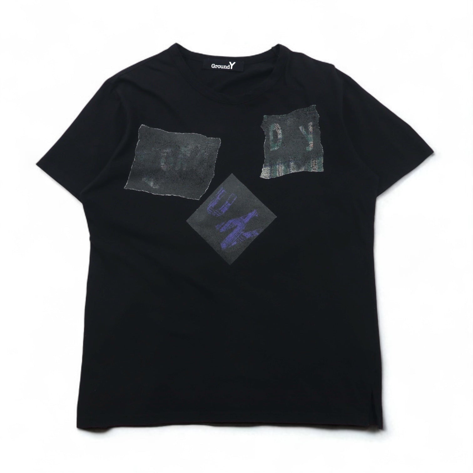 Ground Y ( YOHJI YAMAMOTO ) T-shirt con grafica a quadri Check Logo Graphic Tee L Nero GT-T34-015 Fatto in Giappone