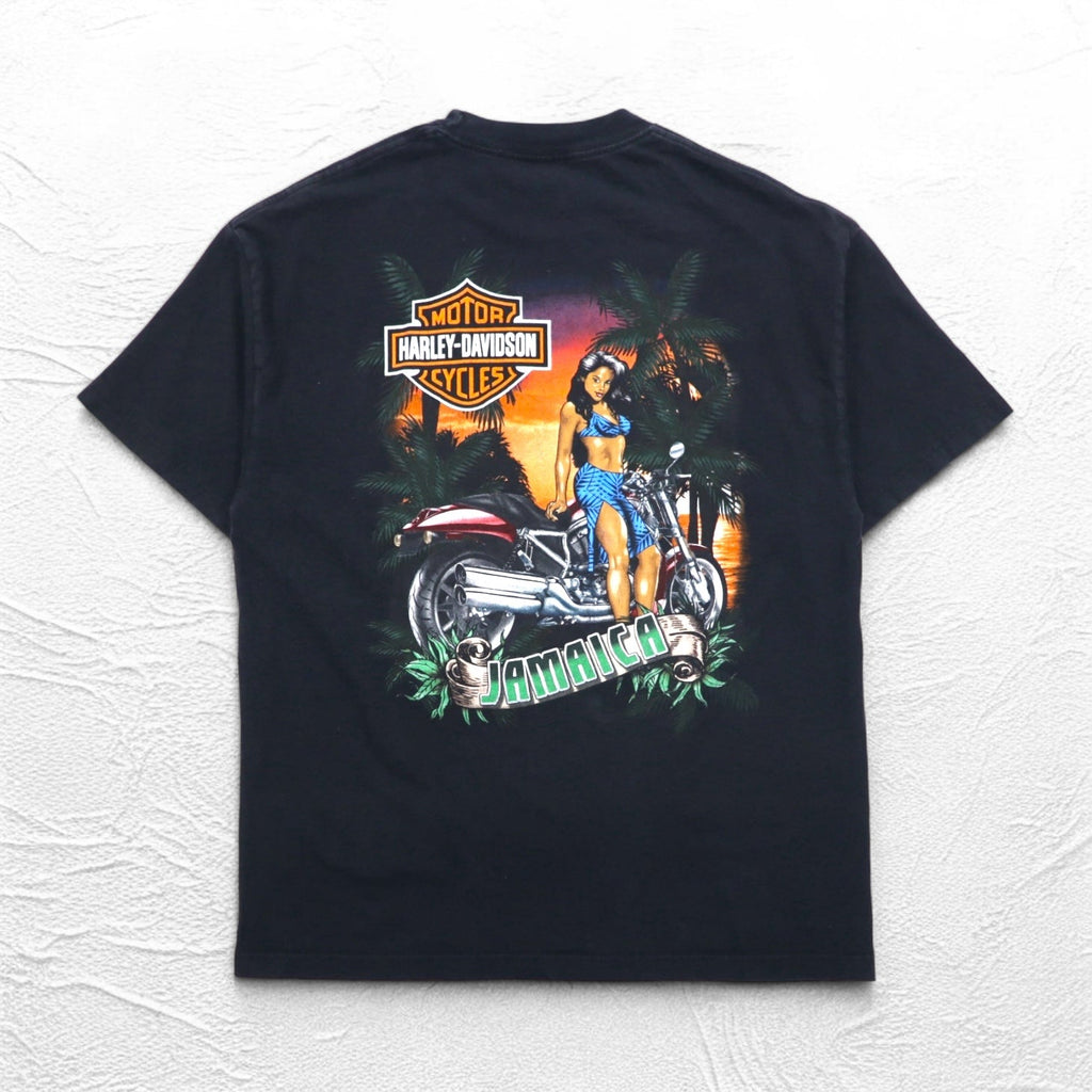 HARLEY DAVIDSON Giamaica JAMAICA Stampa Posteriore T-shirt XL Nera Pin-up