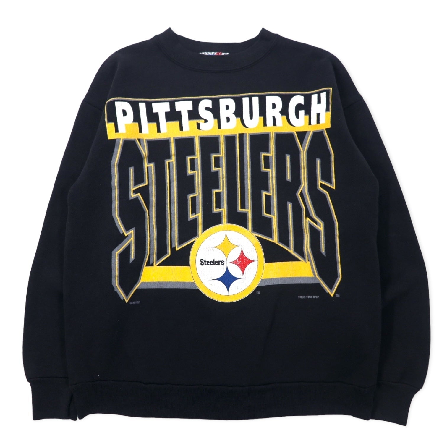 ARTEX Made in USA anni '90 NFL Stampa Felpa M Nera Cotone PITTSBURGH STEELERS